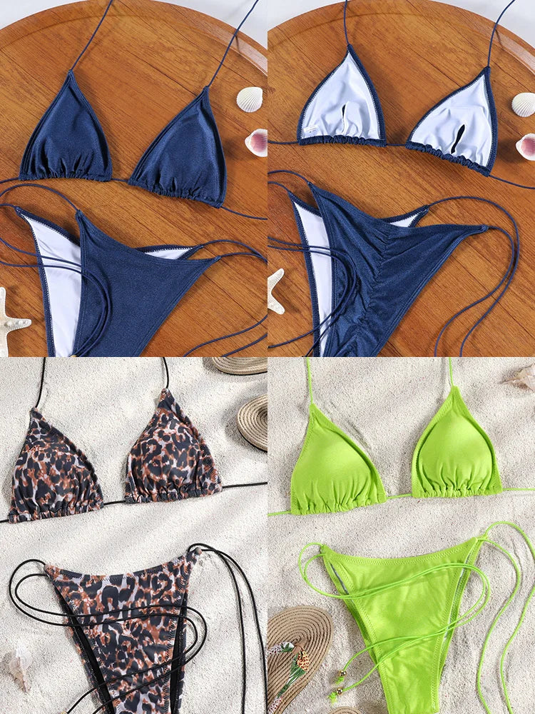 ZRTAK Sexy Bikinis Triangle Micro Swimwear Women Bathing Suit Pleated Blue Swimsuit Females Bikini Sets Thong Biquinis
